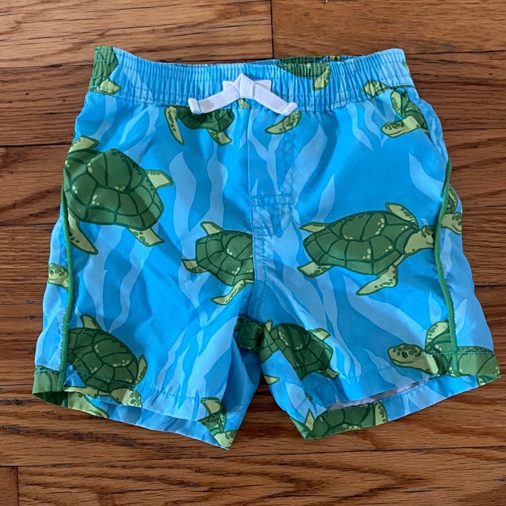 GAP Blue Swim Trunks with Green Turtle Print
